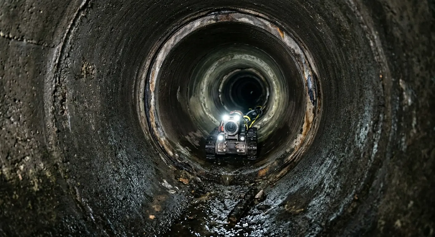 Robotic sewer camera inspecting pipe interior for Sewer Line Cleaning in Genesee
